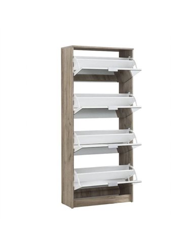 Carrera Mirrored and Oak Effect Tall 4 Drawer Shoe Cabinet, 3137