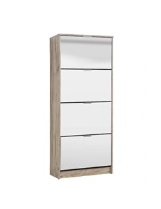 Carrera Mirrored and Oak Effect Tall 4 Drawer Shoe Cabinet, 3137