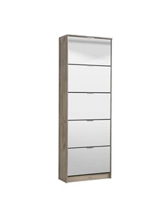Carrera Mirrored and Oak Effect Tall 5 Drawer Shoe Cabinet, 3138