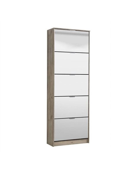 Carrera Mirrored and Oak Effect Tall 5 Drawer Shoe Cabinet, 3138 - pic 114643 | FastDaddyshop