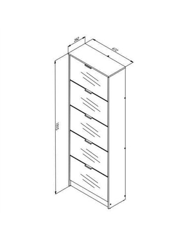 Carrera Mirrored and Oak Effect Tall 5 Drawer Shoe Cabinet, 3138