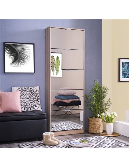 Carrera Mirrored and Oak Effect Tall 5 Drawer Shoe Cabinet, 3138 - pic 114646 | FastDaddyshop