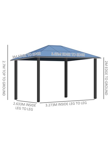 Outsunny 3.6 x 3(m) Hardtop Gazebo Canopy with Polycarbonate Roof Garden Pavilion with Removable Curtains and Steel Frame, Brown