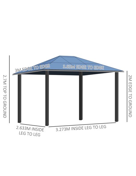 Outsunny 3.6 x 3(m) Hardtop Gazebo Canopy with Polycarbonate Roof Garden Pavilion with Removable Curtains and Steel Frame, Brown - pic 11466 | FastDaddyshop
