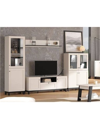 Cassio Cashmere Taupe Panelled Low Showcase Display Cabinet, 3449
