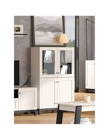 Cassio Cashmere Taupe Panelled Low Showcase Display Cabinet, 3449