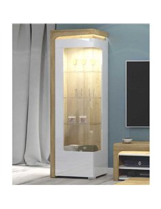Cadillac Oak Effect And White Gloss LEFT Display Cabinet with LED Lights, 3172