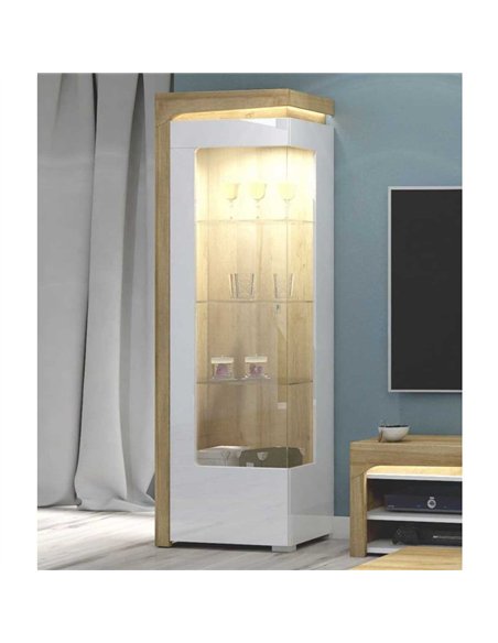 Cadillac Oak Effect And White Gloss LEFT Display Cabinet with LED Lights, 3172 - pic 114667 | FastDaddyshop