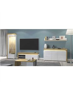 Cadillac Oak Effect And White Gloss LEFT Display Cabinet with LED Lights, 3172 2