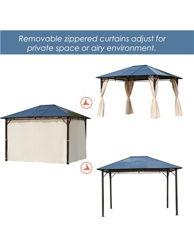 Outsunny 3.6 x 3(m) Hardtop Gazebo Canopy with Polycarbonate Roof Garden Pavilion with Removable Curtains and Steel Frame, Brown