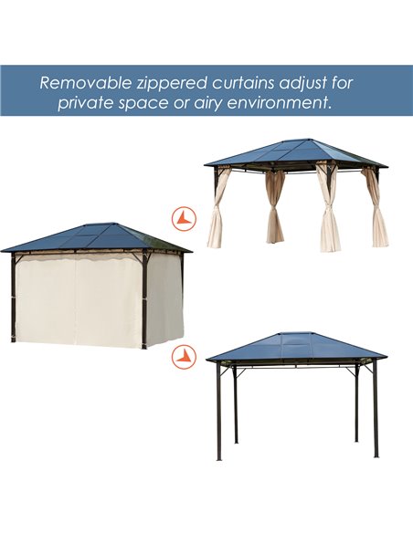 Outsunny 3.6 x 3(m) Hardtop Gazebo Canopy with Polycarbonate Roof Garden Pavilion with Removable Curtains and Steel Frame, Brown - pic 11467 | FastDaddyshop