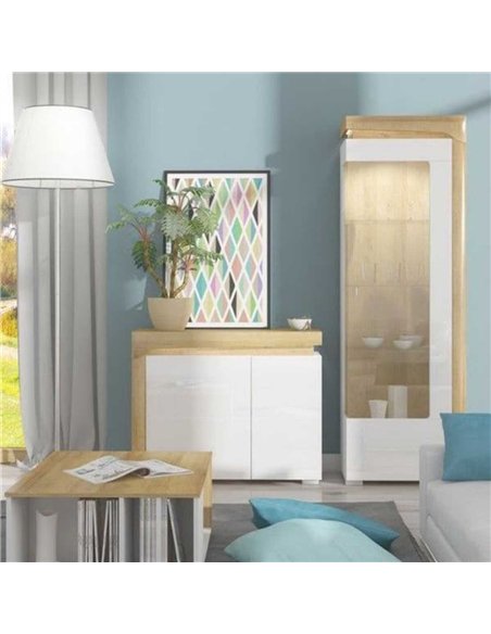 Cadillac Oak Effect And White Gloss RIGHT Display Cabinet with LED Lights, 3173 - pic 114671 | FastDaddyshop