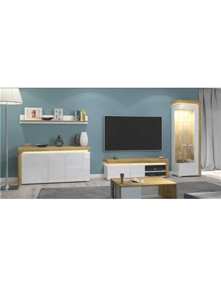 Cadillac Oak Effect And White Gloss RIGHT Display Cabinet with LED Lights, 3173 - pic 114673 | FastDaddyshop