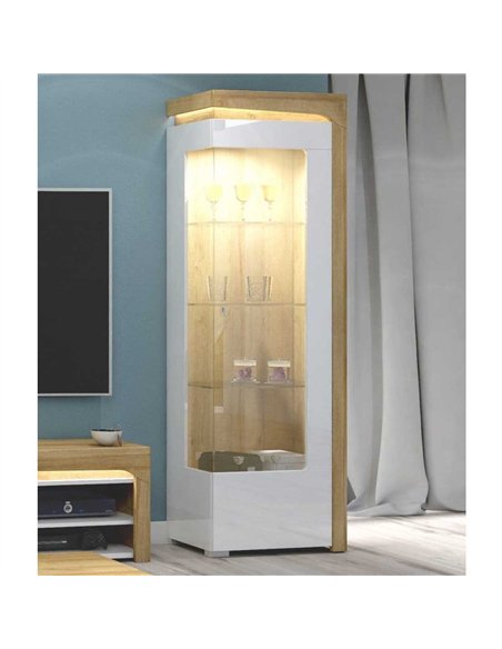 Cadillac Oak Effect And White Gloss RIGHT Display Cabinet with LED Lights, 3173 - pic 114675 | FastDaddyshop