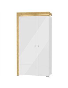 Cadillac Oak Effect And White Gloss 2 Door Wardrobe With LED Lights, 3175