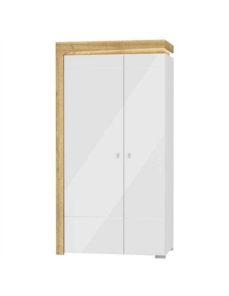 Cadillac Oak Effect And White Gloss 2 Door Wardrobe With LED Lights, 3175 - pic 114682 | FastDaddyshop