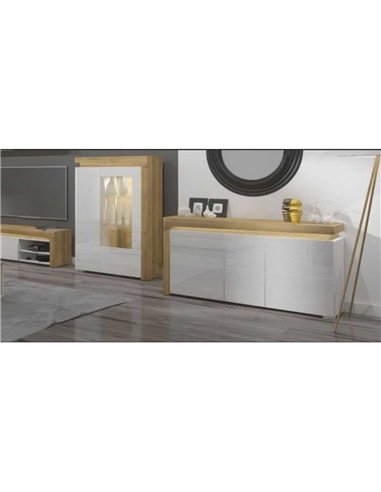 Cadillac Oak Effect and White Gloss 3 Door Sideboard With Lights, 3177