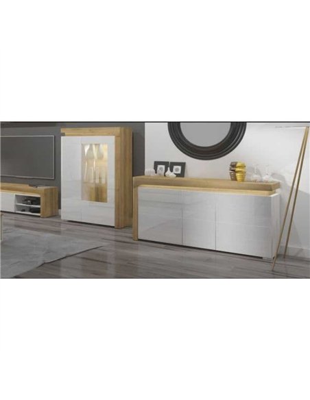 Cadillac Oak Effect and White Gloss 3 Door Sideboard With Lights, 3177 - pic 114689 | FastDaddyshop