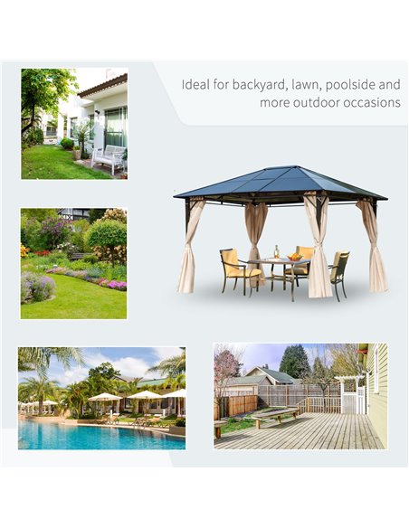 Outsunny 3.6 x 3(m) Hardtop Gazebo Canopy with Polycarbonate Roof Garden Pavilion with Removable Curtains and Steel Frame, Brown - pic 11469 | FastDaddyshop
