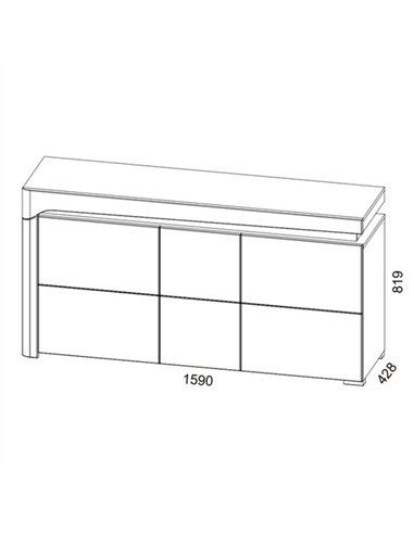 Cadillac Oak Effect and White Gloss 3 Door Sideboard With Lights, 3177