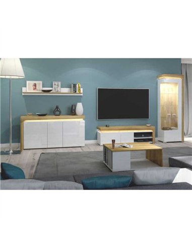 Cadillac Oak Effect and White Gloss 3 Door Sideboard With Lights, 3177