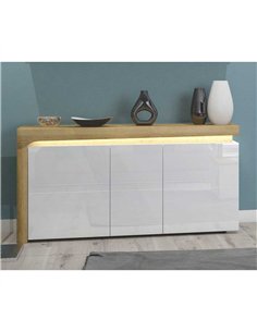 Cadillac Oak Effect and White Gloss 3 Door Sideboard With Lights, 3177