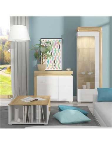 Cadillac Oak Effect And White Gloss 2 Door Small Sideboard With Lights, 3178