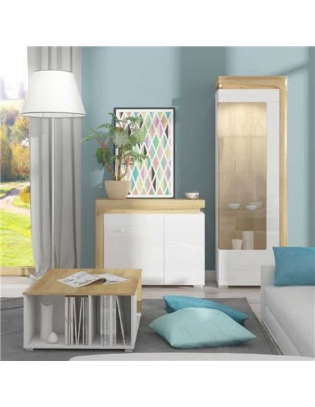 Cadillac Oak Effect And White Gloss 2 Door Small Sideboard With Lights, 3178 - pic 114696 | FastDaddyshop
