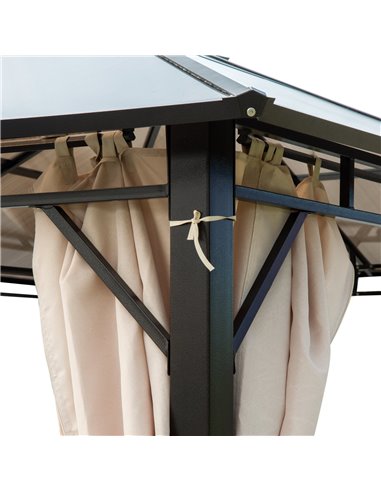Outsunny 3.6 x 3(m) Hardtop Gazebo Canopy with Polycarbonate Roof Garden Pavilion with Removable Curtains and Steel Frame, Brown