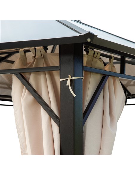 Outsunny 3.6 x 3(m) Hardtop Gazebo Canopy with Polycarbonate Roof Garden Pavilion with Removable Curtains and Steel Frame, Brown - pic 11470 | FastDaddyshop
