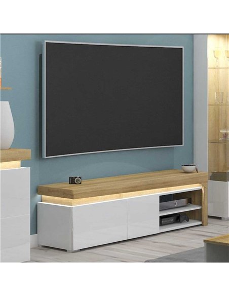 Cadillac Oak Effect And White Gloss TV Unit With Lights, 3180 - pic 114703 | FastDaddyshop