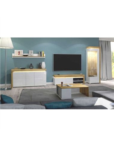 Cadillac Oak Effect And White Gloss TV Unit With Lights, 3180