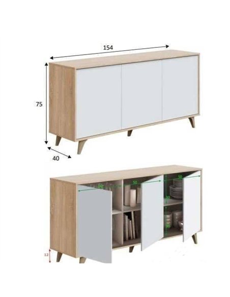 Casablanca White And Oak Effect 3 Door Wide Sideboard, 3216 - pic 114707 | FastDaddyshop
