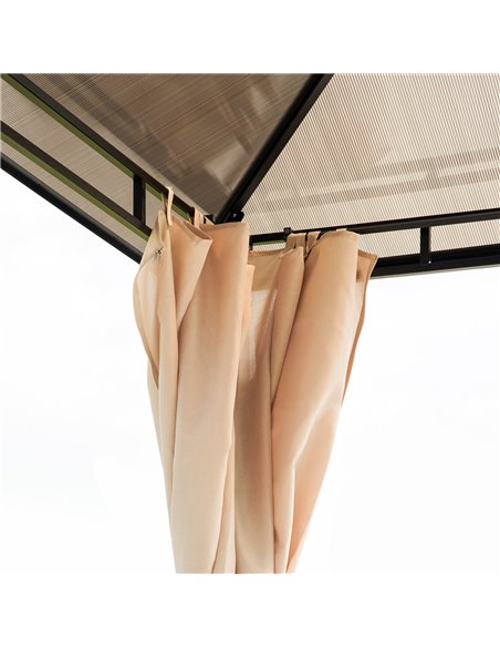 Outsunny 3.6 x 3(m) Hardtop Gazebo Canopy with Polycarbonate Roof Garden Pavilion with Removable Curtains and Steel Frame, Brown - pic 11471 | FastDaddyshop