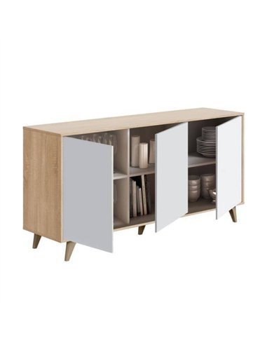 Casablanca White And Oak Effect 3 Door Wide Sideboard, 3216