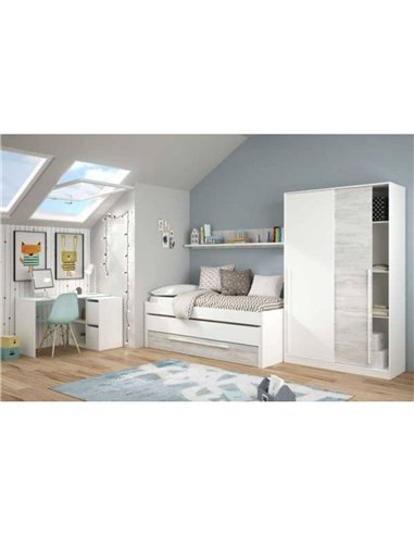 Columbus Artic White and White Oak Effect 120cm Wide Sliding 2 Door Wardrobe, 3209