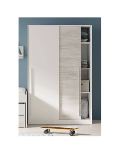 Columbus Artic White and White Oak Effect 120cm Wide Sliding 2 Door Wardrobe, 3209