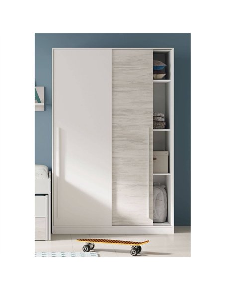 Columbus Artic White and White Oak Effect 120cm Wide Sliding 2 Door Wardrobe, 3209 - pic 114716 | FastDaddyshop