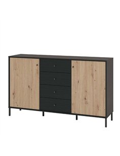 Clifton Slatted Artisan Oak Effect And Black Sideboard, 3423