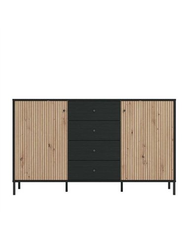 Clifton Slatted Artisan Oak Effect And Black Sideboard, 3423