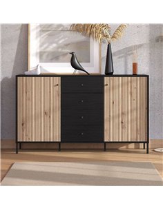 Clifton Slatted Artisan Oak Effect And Black Sideboard, 3423 2