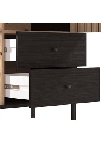Clifton Slatted Artisan Oak Effect Black Low Display Cabinet, 3444
