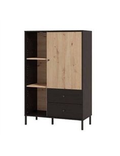 Clifton Slatted Artisan Oak Effect Black Low Display Cabinet, 3444