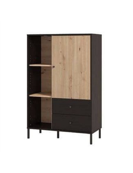 Clifton Slatted Artisan Oak Effect Black Low Display Cabinet, 3444 - pic 114722 | FastDaddyshop