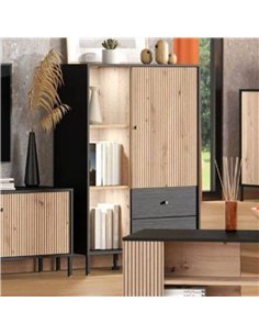 Clifton Slatted Artisan Oak Effect Black Low Display Cabinet, 3444 2