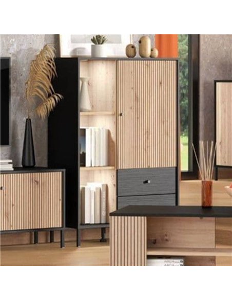 Clifton Slatted Artisan Oak Effect Black Low Display Cabinet, 3444 - pic 114725 | FastDaddyshop