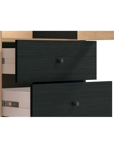 Clifton Slatted Artisan Oak Effect And Black 2 Door Display Cabinet, 3436