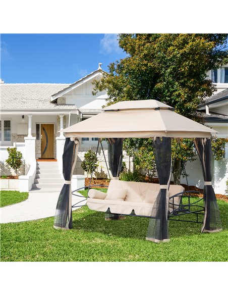 Outsunny 3 Seater Swing Chair 3-in-1 Convertible Hammock Bed Gazebo Patio Bench Outdoor with Double Tier Canopy, Cushioned Seat, - pic 11473 | FastDaddyshop