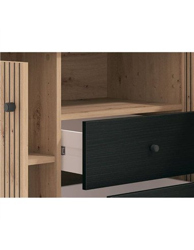 Clifton Slatted Artisan Oak Effect And Black TV Unit, 3437