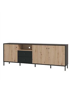 Clifton Slatted Artisan Oak Effect And Black TV Unit, 3437